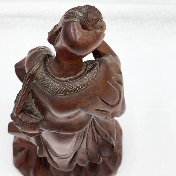Vintage Asian Chinese Fisherman Hand Carved Wooden Sculpture Sage Elder Fish 12" - Picture 8 of 16